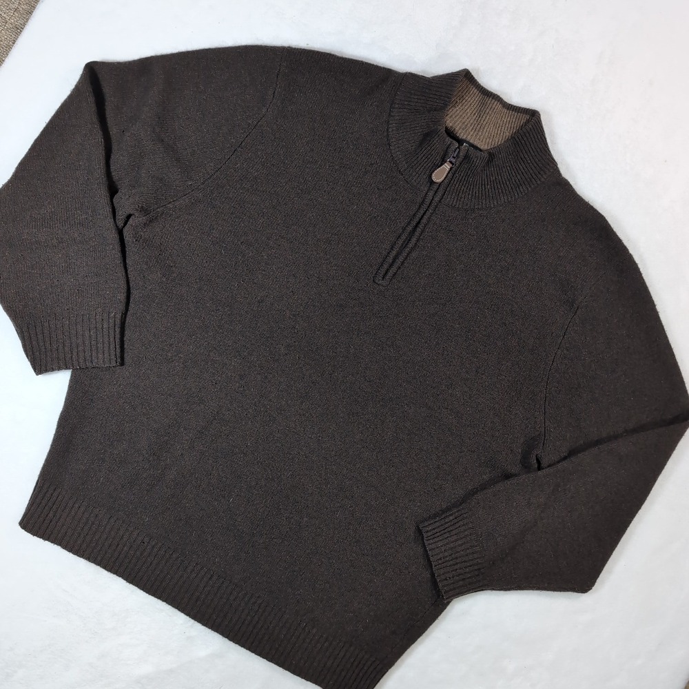Jos. A. Bank Quarter Zip Sweater Mens XL Brown Lambswool Blend Knit Pullover